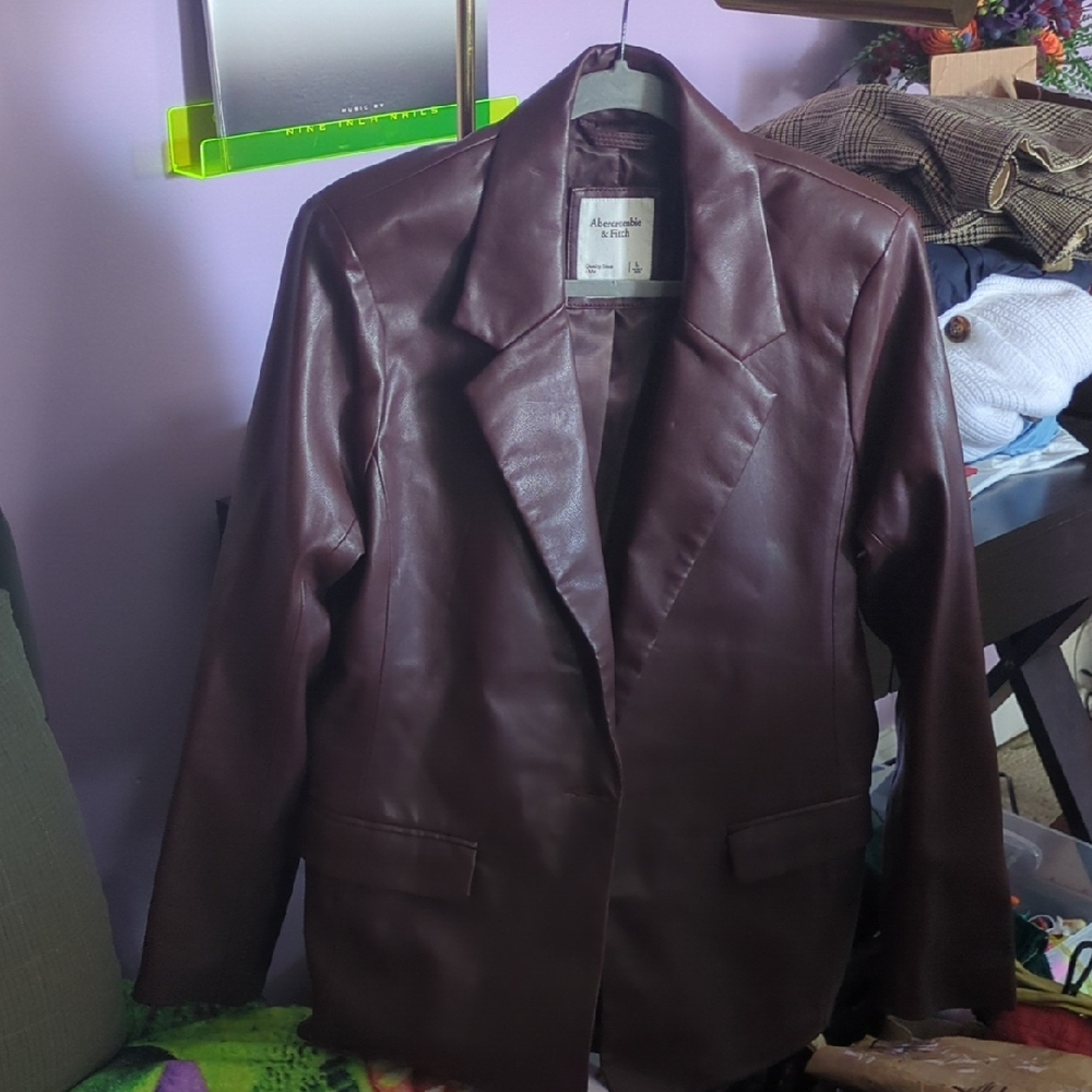 Abercrombie & Fitch Women's Brown Vegan Leather Blazer - Picture 1 of 3